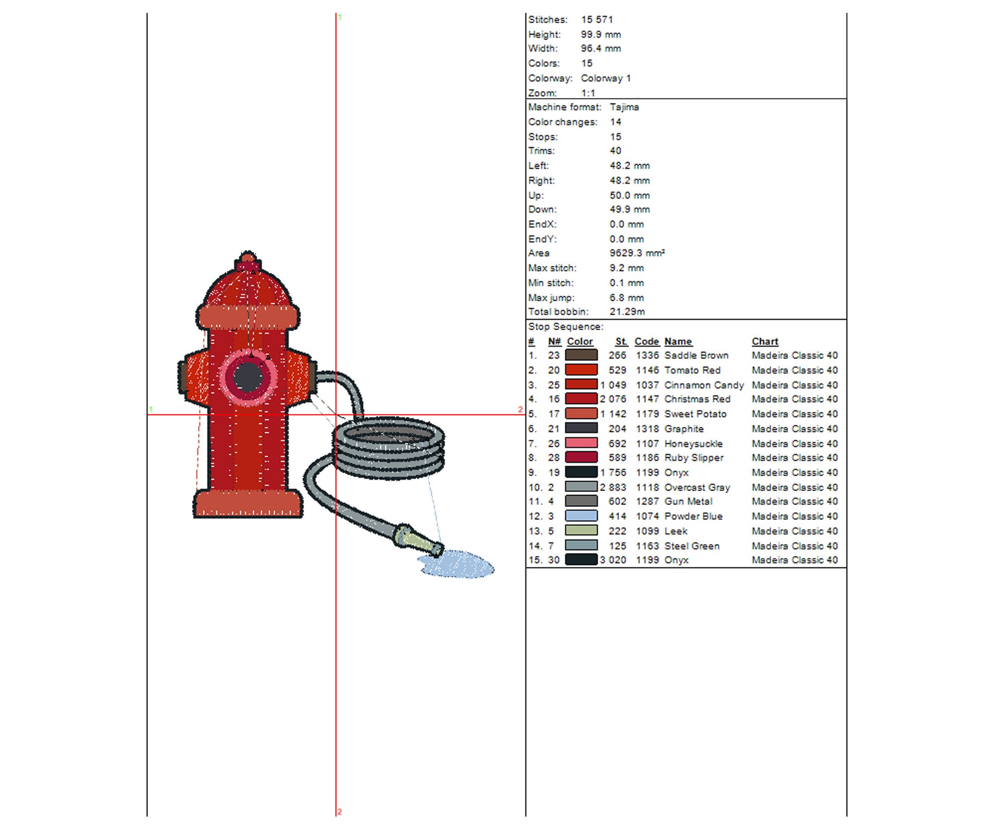 Red Fire Hydrant With Water Hose Embroidery Design. Machine Embroidery ...