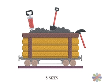 Coal Mining Equipment and Wagon Embroidery Design: Professions Pattern (Multi Format Pattern)