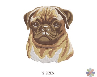 Pug Dog Embroidery Design. Mops Dog Head Machine Embroidery Pattern. Pet Scene. Multi Format. Instant Download Digital File