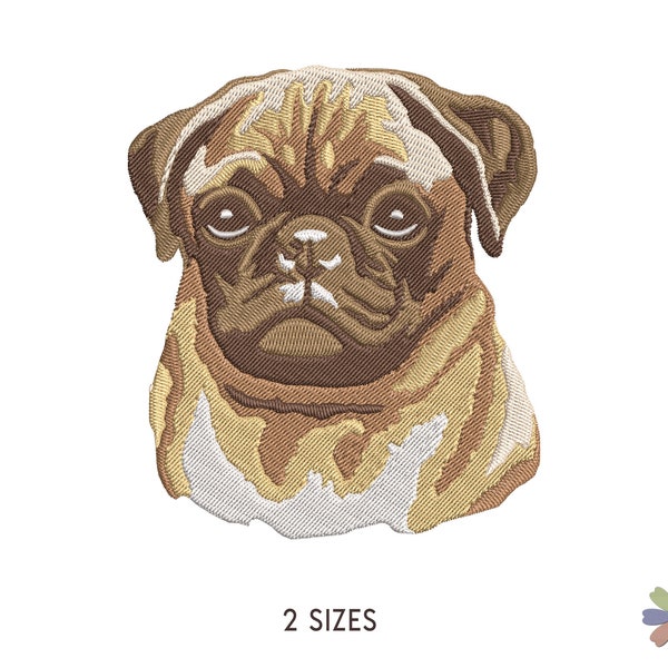 Pug Dog Embroidery Design. Mops Dog Head Machine Embroidery Pattern. Pet Scene. Multi Format. Instant Download Digital File