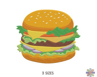 Fast Food Classic Hamburger Embroidery Design. Machine Embroidery Food Element Pattern. Multi Format Files. Instant Download Digital File