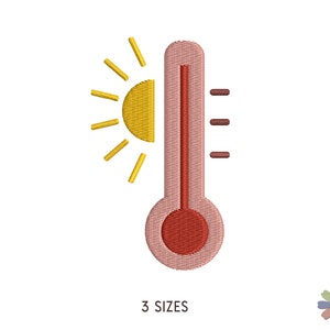 Thermometer and Sun Hot Meteo Symbol Embroidery Design. Machine Embroidery Pattern. Multi Format Files. Instant Download Digital File