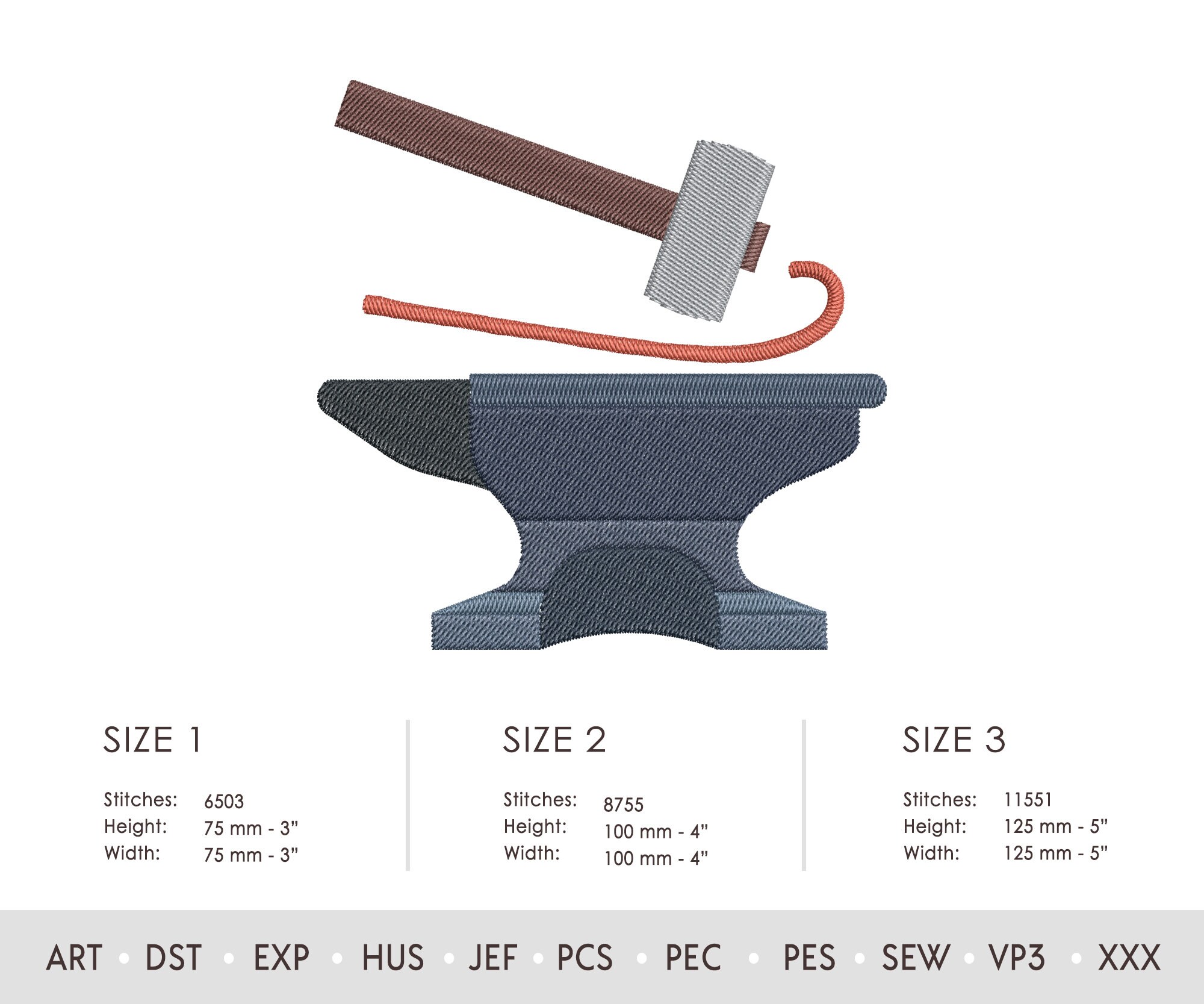 Blacksmith Anvil Iron Draft Piece and Hammer Embroidery Design. Machine ...