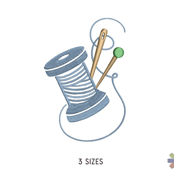 Thread Spool with Needles Embroidery Design Thirty. Machine Embroidery Pattern. Knitting Elements. Instant Download Digital File