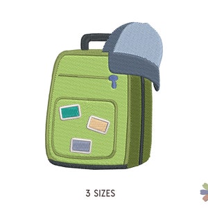 Reisetasche und Baseballmütze Urlaub Stickerei Design. Maschinenstickmuster. Lifestyle Reiseszene. Sofortiger Download Digitale Datei