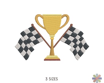 Racing Checkered Flags and Winner Cup Embroidery Design. Machine Embroidery Sport Pattern. Multi Format Files. Instant Download Digital File