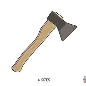 Op de afbeelding: Een bruine houten steelbijl met een zwart metalen kop. De bijl is een gebruikelijk gereedschap voor het hakken van hout.