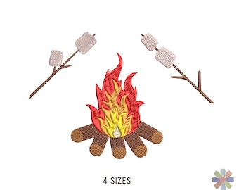 Camping Feuer mit Marshmallows Stickmuster. Maschinenstickmuster. Lifestyle Camping Szene. Sofortiger Download Digitale Datei