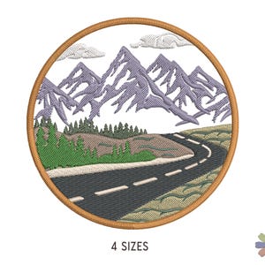 Road to Mountains Embroidery Design: Nature Scene (Multi Format Pattern)