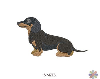 Dachshund Dog Sitting Embroidery Design: Pet Scene (Multi Format Pattern)