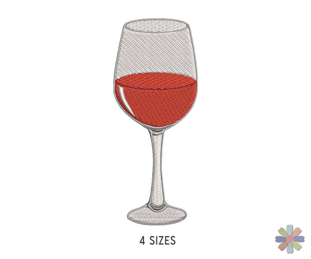 Wine Glass Embroidery Design. Machine Embroidery Wine Pattern. Multi