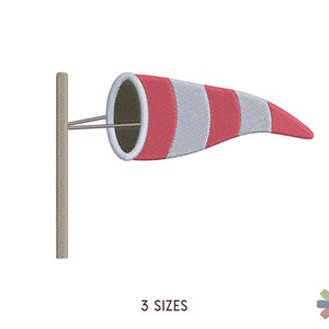 May include: A red and white striped windsock with a cylindrical base attached to a wooden pole. 3 SIZES.
