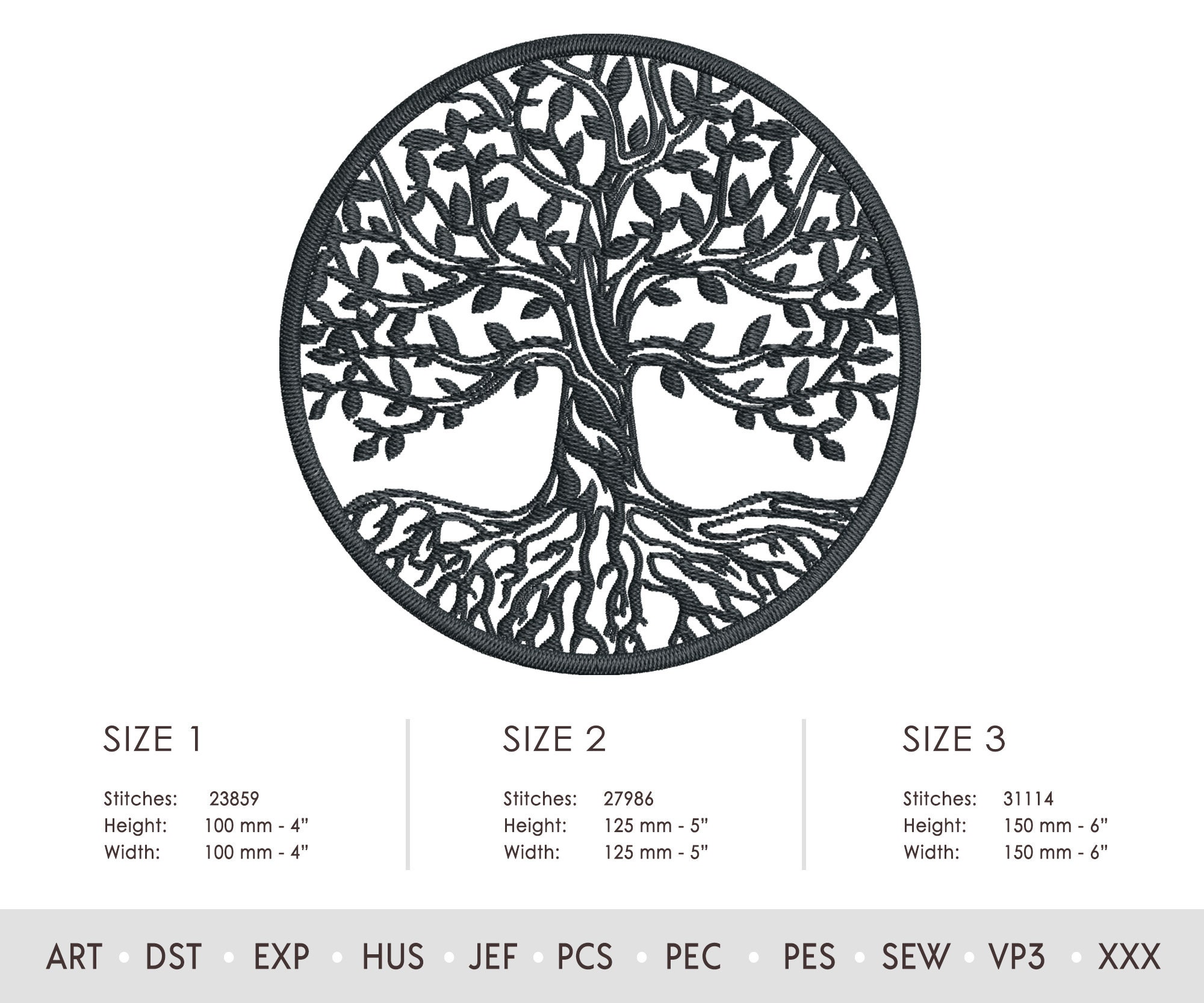 Round Tree of Life With Roots Set. Machine Embroidery Design. Nature ...