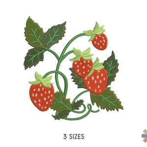 Strawberry with Leaves Embroidery Design. Machine Embroidery Berry Fruits Pattern. Multi Format Files. Instant Download Digital File