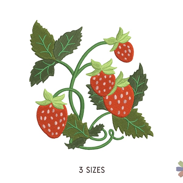 Strawberry with Leaves Embroidery Design. Machine Embroidery Berry Fruits Pattern. Multi Format Files. Instant Download Digital File