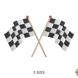 チェッカーフラッグ優勝レース刺繍デザイン。機械刺繍スポーツパターン。マルチフォーマットファイル。デジタルファイルの即時ダウンロード