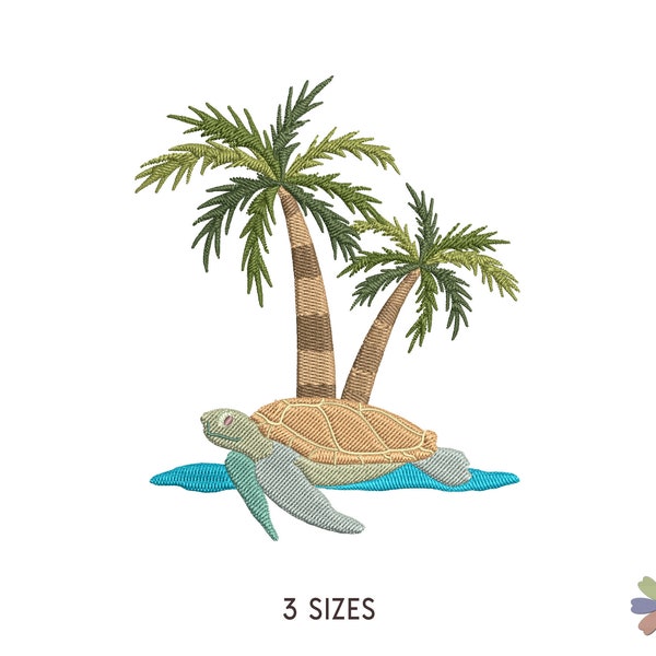 Swimming Turtle and Palm Trees Embroidery Design. Machine Embroidery Sea Ocean Pattern. Multi Format Files. Instant Download Digital File