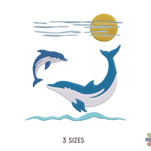 Dolphins Jumping above Ocean on Sunset Embroidery Design. Machine Embroidery Sea Ocean Pattern. Instant Download Digital File