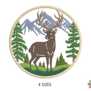Walking Deer in Mountains Forest Embroidery Design. Machine Embroidery Pattern. Animals Scene. Multi Format. Instant Download Digital File