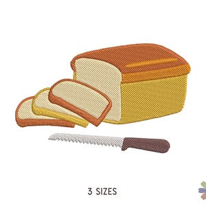Bread Loaf and Slices with Knife Embroidery Design. Machine Embroidery Bakery Pattern. Multi Format Files. Instant Download Digital File