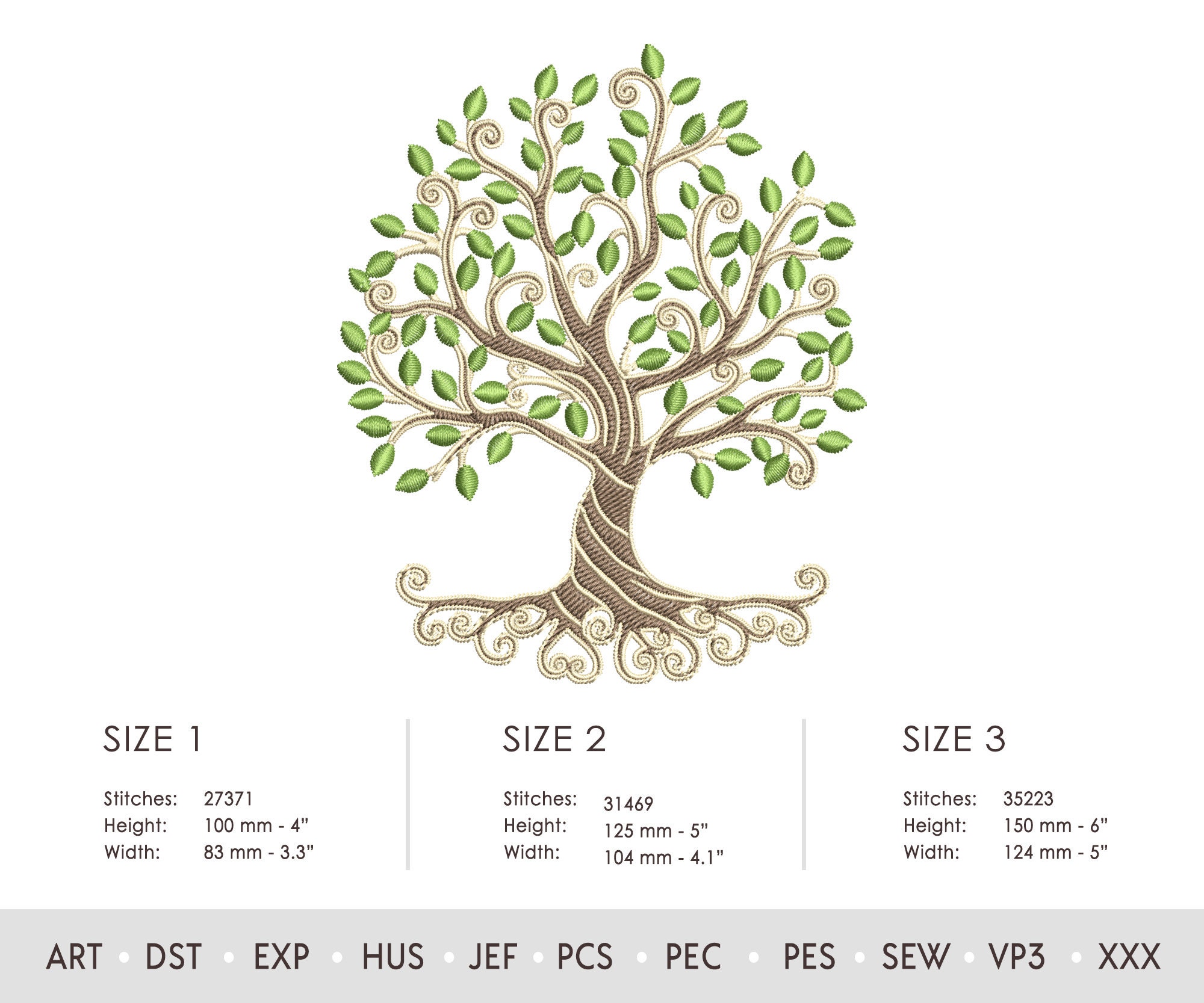 Tree of Life With Roots and Round Leaves Wilki Embroidery Design ...