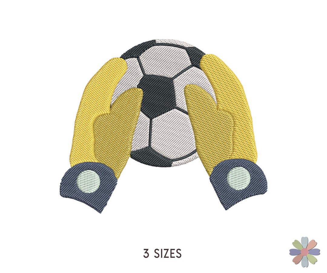 Goalkeeper Pattern Football Ball and Goalkeeper Yellow Gloves Embroidery Design Thirti ...