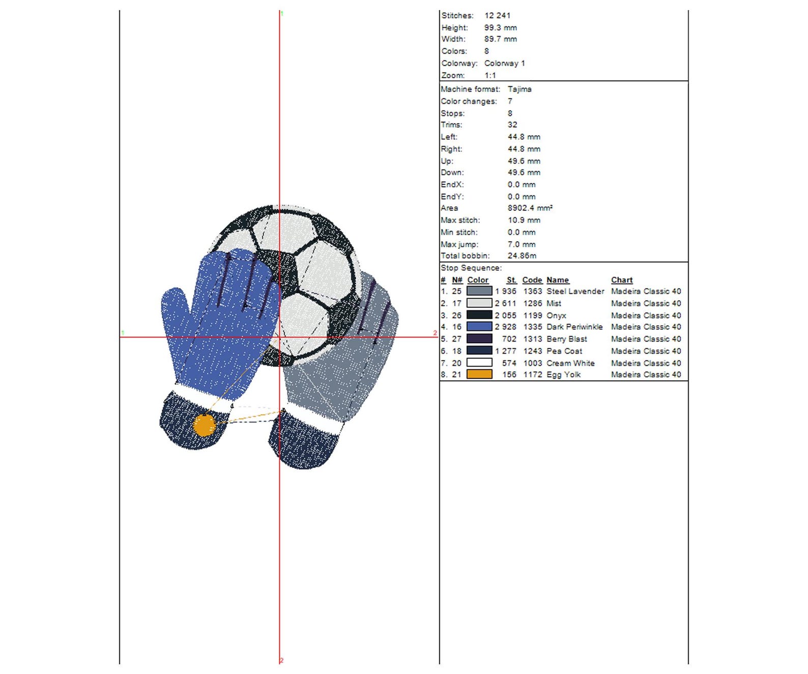 Goalkeeper Pattern Football Ball and Goalkeeper Gloves Embroidery Design Twinni. Machine ...