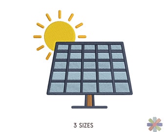 Solar Battery Storage Embroidery Design. Machine Embroidery Pattern. Green Energy Elements Scene. Instant Download Digital File