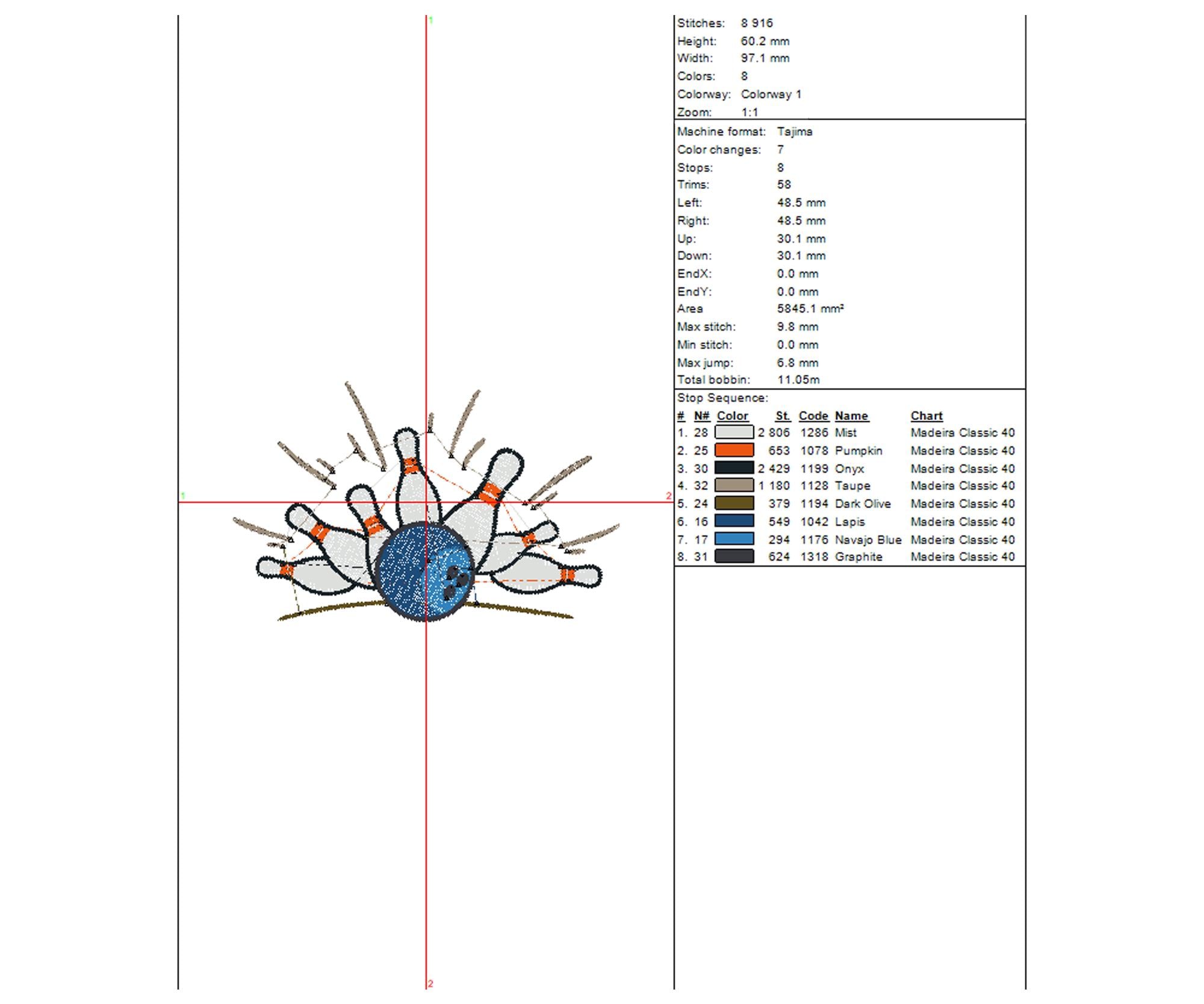 Play Bowling Concept Embroidery Design Thorti. Machine Embroidery Sport ...