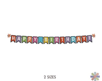 Happy Birthday with Flags on Long String Embroidery Design: Birthday Scene (Multi Format Pattern)