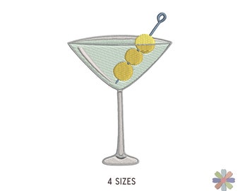 Martini Glass Embroidery Design. Machine Embroidery Cocktail Pattern. Multi Format Files. Instant Download Digital File