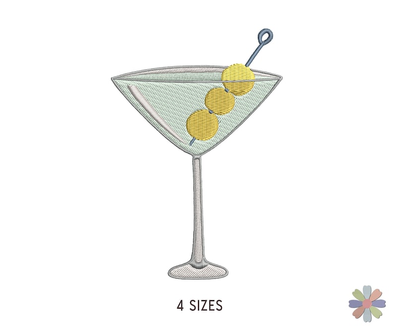 Martini Glass Embroidery Design. Machine Embroidery Cocktail Etsy