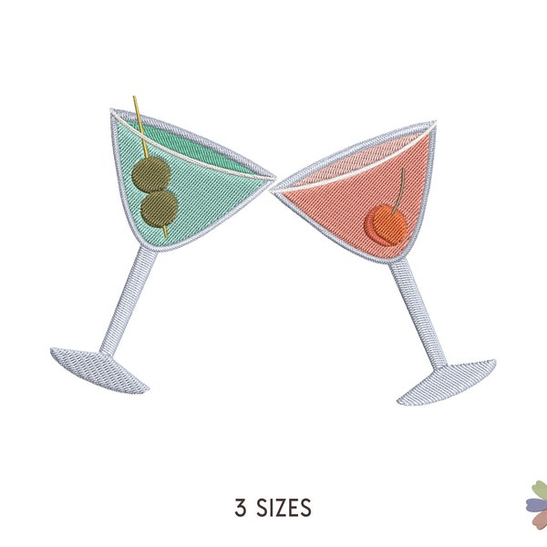 Couple Martini Cocktail Glasses Embroidery Design. Machine Embroidery Cocktail Pattern. Multi Format Files. Instant Download Digital File