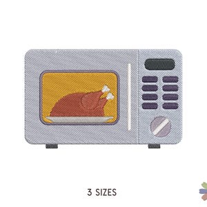 Microwave Oven Worked with Chicken Embroidery Design. Machine Embroidery Kitchen Element Pattern. Instant Download Digital File