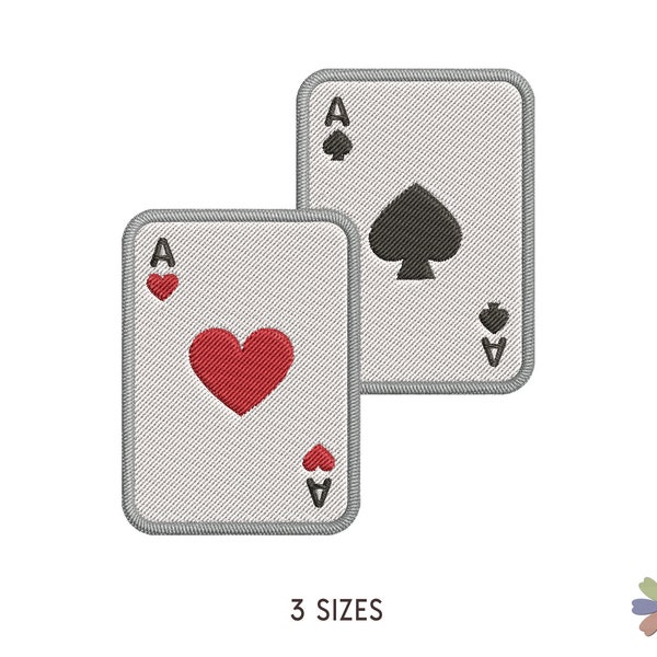Playing Cards Ace of Hearts and Spades Embroidery Design. Machine Embroidery Pattern. People Elements Scene. Instant Download Digital File