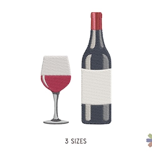 Wine Glass and Bottle Embroidery Design. Machine Embroidery Wine Pattern. Multi Format Files. Instant Download Digital File