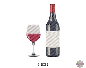 Wine Glass and Bottle Embroidery Design: Wine Drinks, Cocktails (Multi Format Pattern)