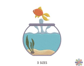 Aquarium Golden Fish Jumping Embroidery Design: Sea Ocean Scene (Multi Format Pattern)