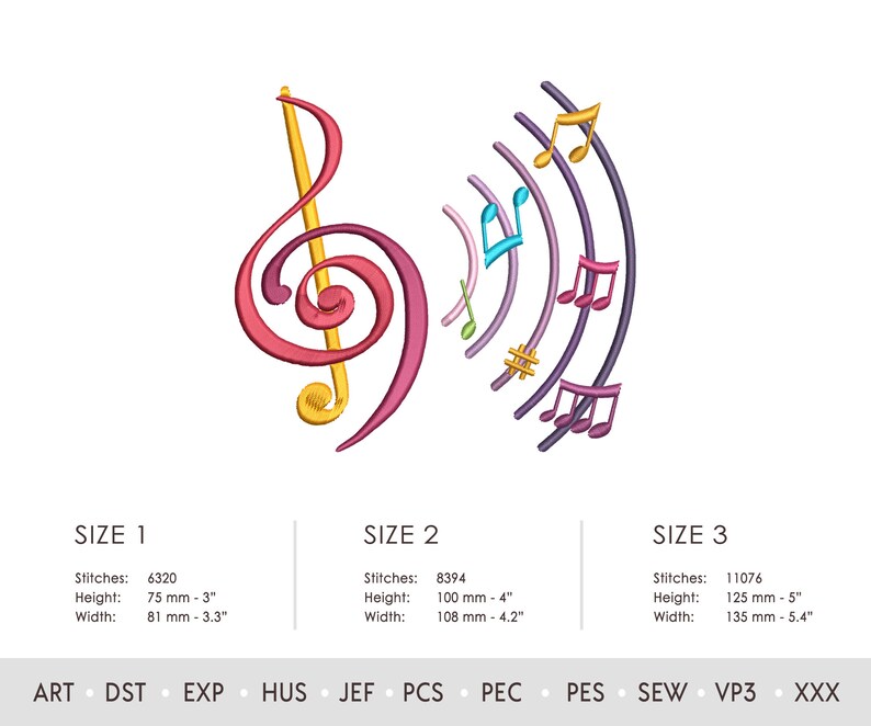 Treble Clef and Music Notes Embroidery Design Thorty: Music Element ...
