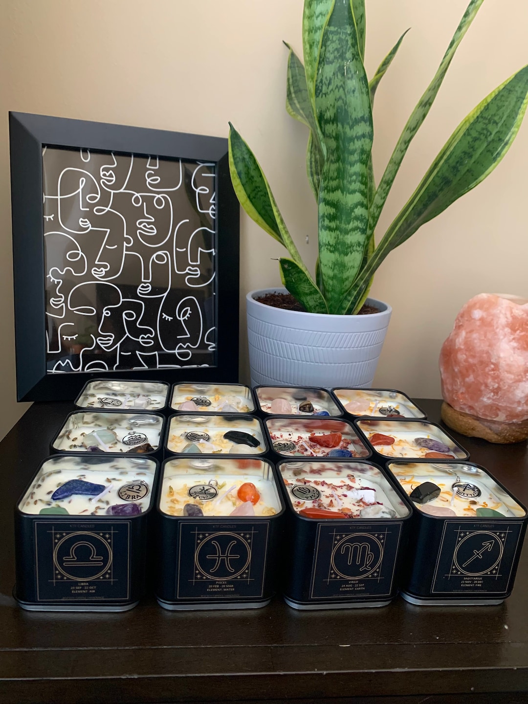 Black Owned Zodiac Candles, Crystal Infused Soy Wax Candle Aesthetic