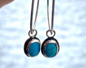 Turquoise Hoop Earrings made with Sterling Silver- Handcrafted, Boho Style, Southwestern