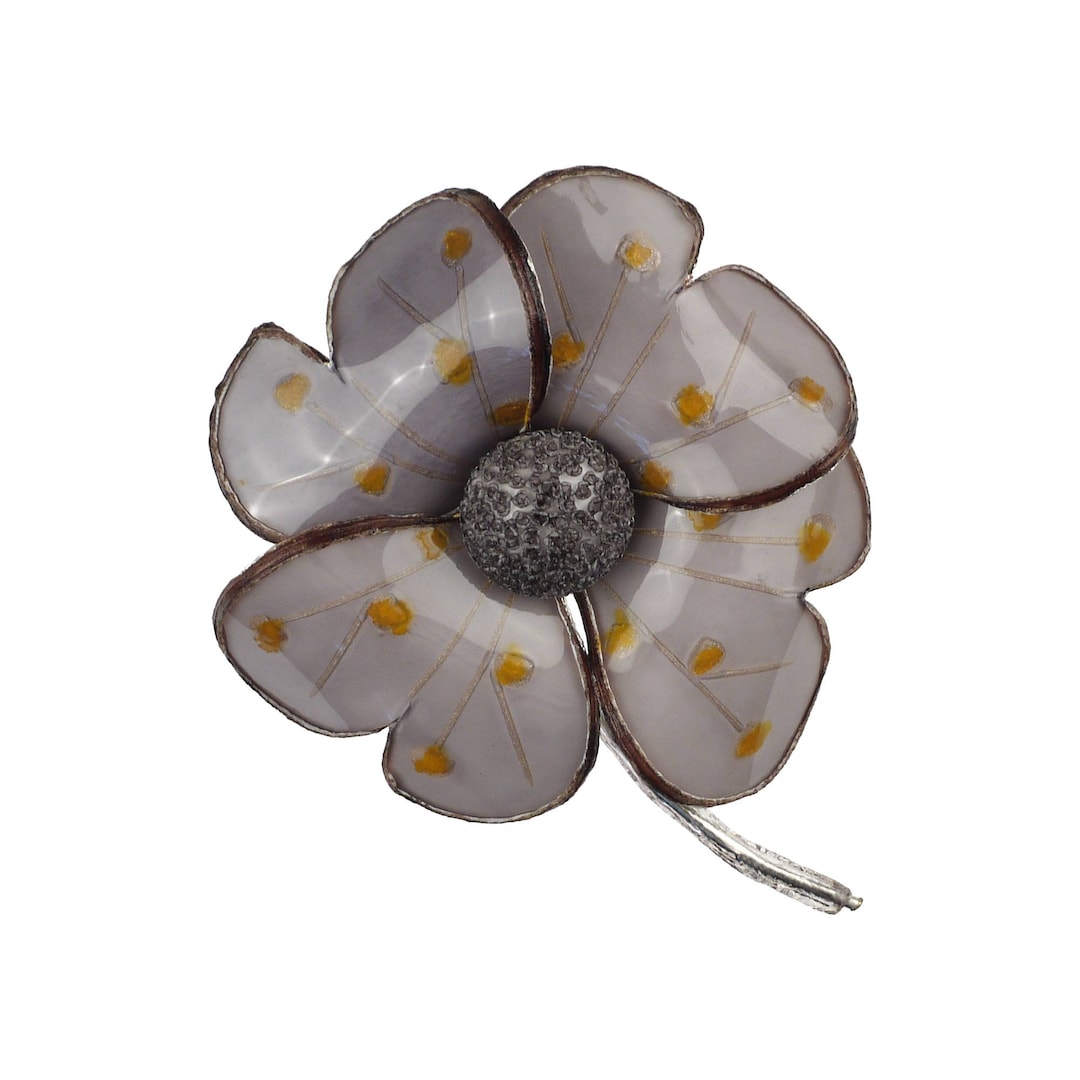 Ciléa Paris Brooch Flower in Gray Acetate Handmade in France - Etsy