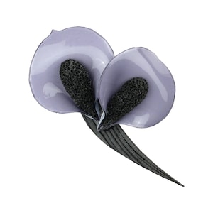 Ciléa Paris Brooch Double Calla Lily Flower in Lilac-Gray and Black Acetate Handmade in France