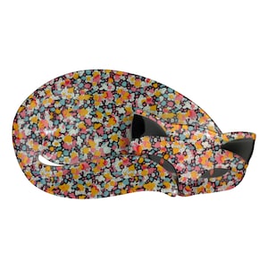 Lea Stein Paris Brooch Mistigri Cat in Multicolor Floral Print Fabric Acetate Handmade in France