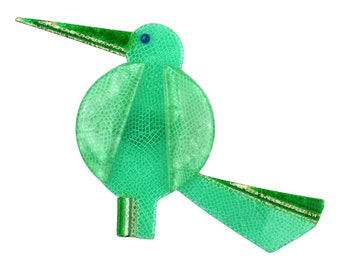 Lea Stein Paris Brooch Great Beak Bird in Green Acetate Handmade