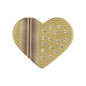 Léa Stein Paris Brooch Heart Shape Design in Beige and Brown Acetate with Clear Rhinestones Vintage Handmade in France