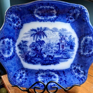 Vassoio / piatto da portata Flow Blue di W. R. Ridgway con motivo orientale