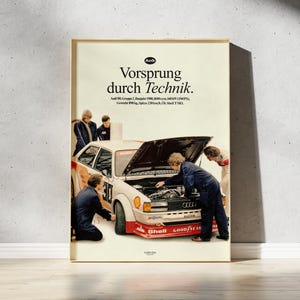 Poster retrò Audi 80 – Decorazione da parete vintage con 'Vorsprung durch Technik' / Toni beige / Stampa pigmentata di alta qualità su carta fine art