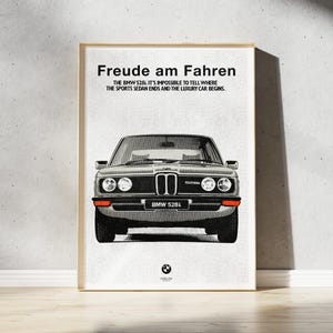 BMW 528i Retro Car Poster – Classic Sports Sedan Wall Art – Vintage BMW Print – Pigment Print on Fine Art Paper – Gift for BMW Fans