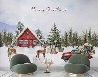 Peel and Stick Christmas Wallpaper - Etsy